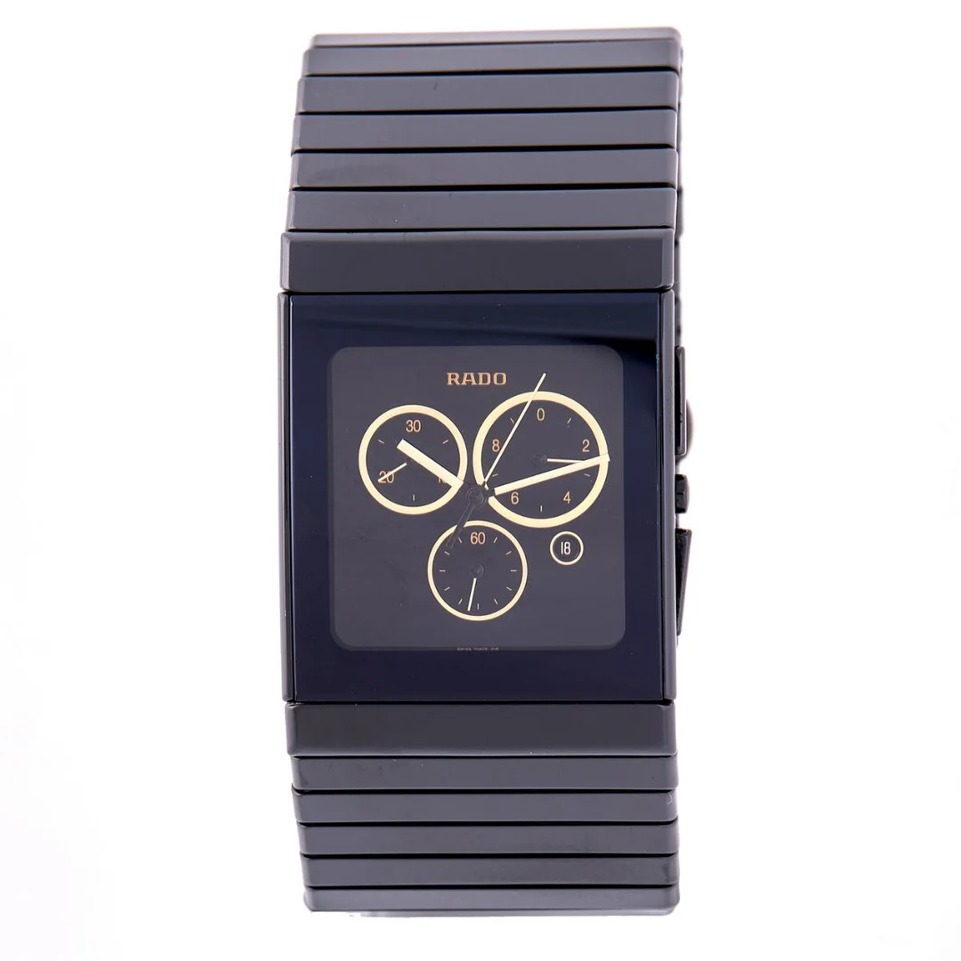 Diastar of ceramic, ref. 538.0714.3. Mechanical movement with quartz winding, chronograph and date indication. Rado bracelet of ceramic with titanium folding clasp. Circumference approximately 18.5 cm. Ø 35 mm. 2000s. — Clocks & watches/Wristwatches — Bruun Rasmussen