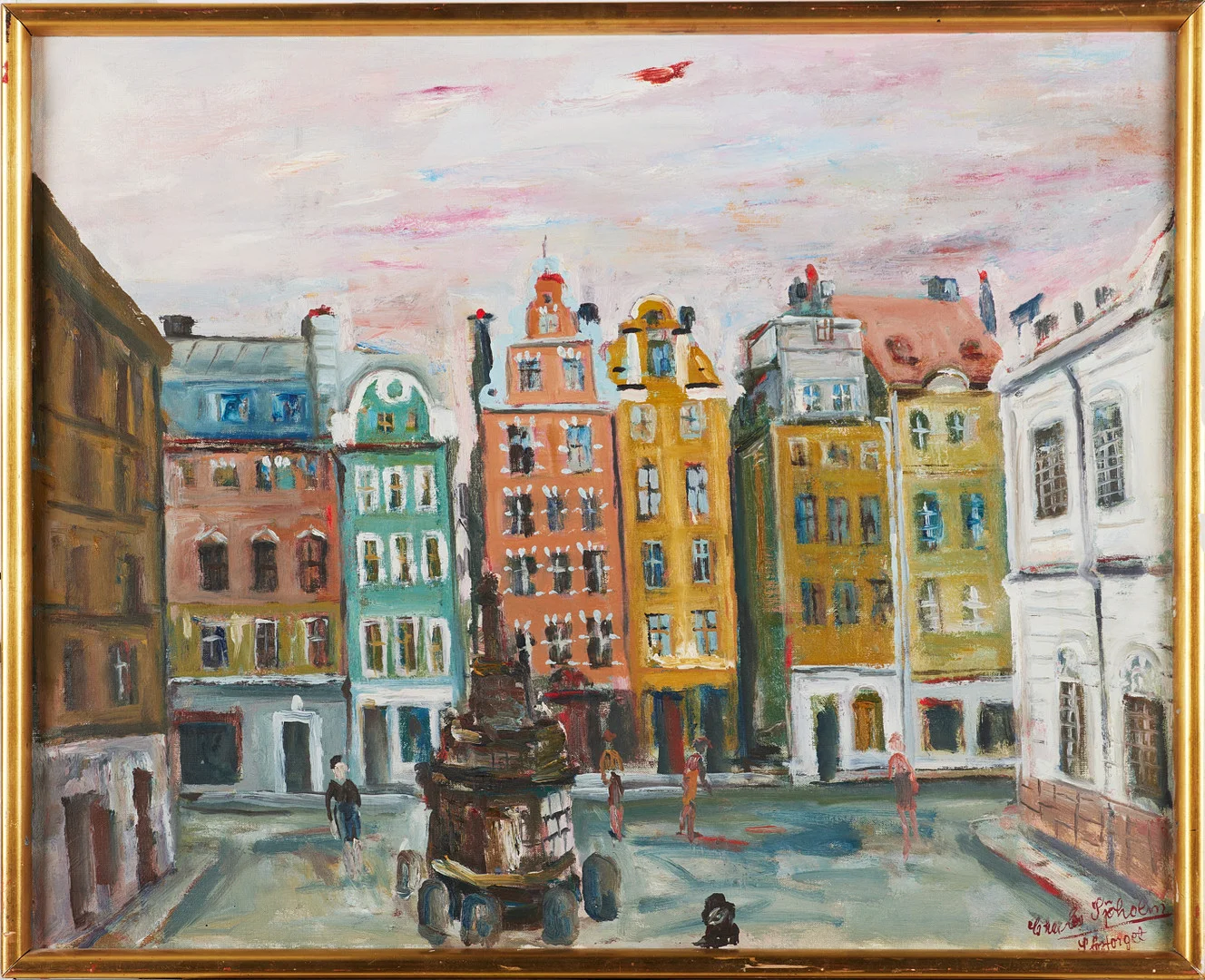 CHARLES SJÖHOLM. "Stortorget" - Stockholm, signerad Charles Sjöholm Stortorget, olja på duk. — Paintings — Stockholms Auktionsverk Magasin 5