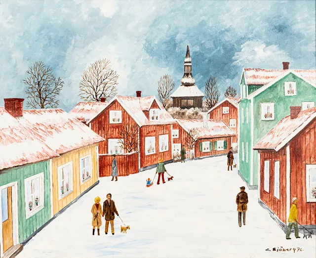 CURT SJÖBERG. "Västra Långgatan, Trosa", olja på duk, signerad och daterad, C. Sjöberg, -76.