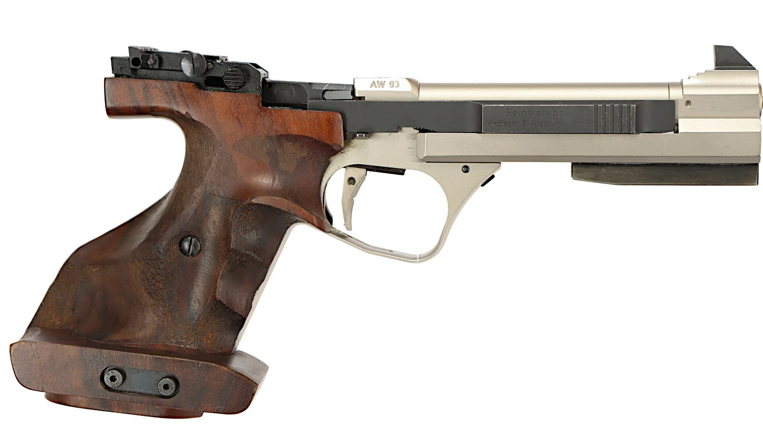 PISTOL, Halvautomatisk, fabrikat Feinwerkbau, modell AW93, kaliber .22LR, tillv.nr 20526, se-nr SE2229031. — Pistols — Walter Borg