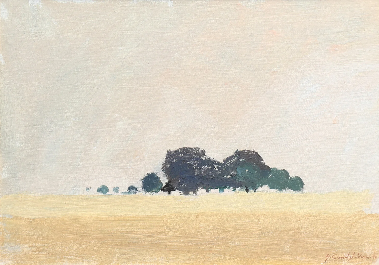 HELGE LUNDSTRÖM. "Gård på slätten". Olja på duk, signerad och daterad -58. — Paintings — Auktionshuset Thelin & Johansson