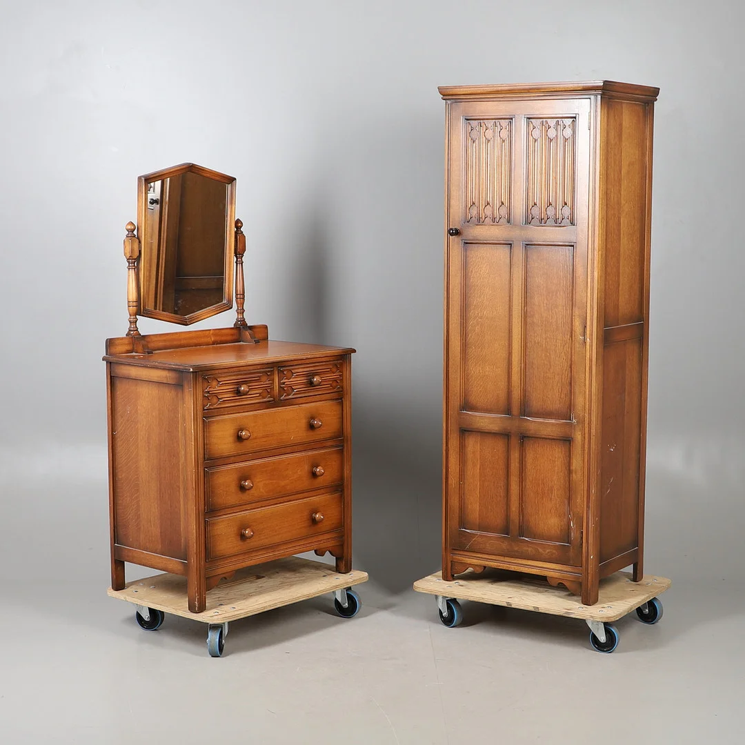 A G PLAN OAK FINISH DRESSING CHEST AND SINGLE WARDROBE. — Chests of drawers — Lawrences Auctioneers