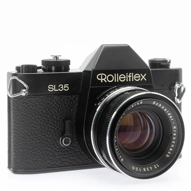 Rolleiflex SL35 black, 35mm Kleinbild Spiegelreflexkamera ( SN 4088194 ) mit Schneider - Kreuznach Rollei SL - Xenon 1:1,8/50mm ( SN 12438150 ) Objektiv.