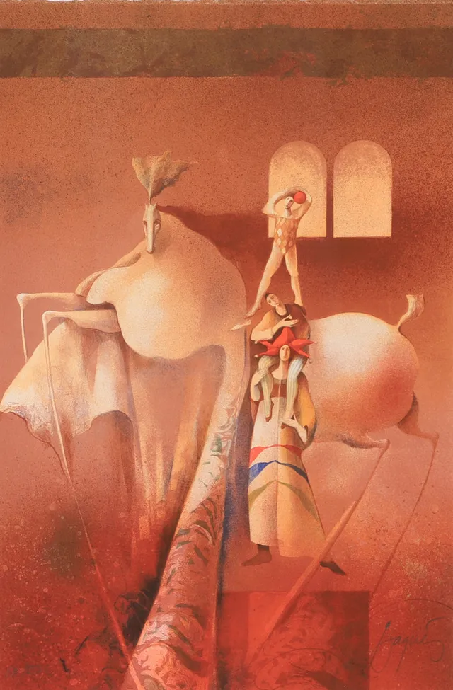 JOSEP BAQUÉS. Komposition, färglitografi, signerad.