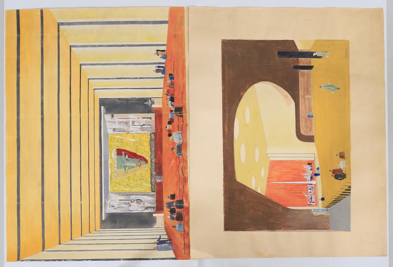 GUNNAR TORHAMN. Skisser, 2 st, Teaterinteriörer, akvarell/blandteknik, signerade. — Paintings — Gomér & Andersson Nyköping
