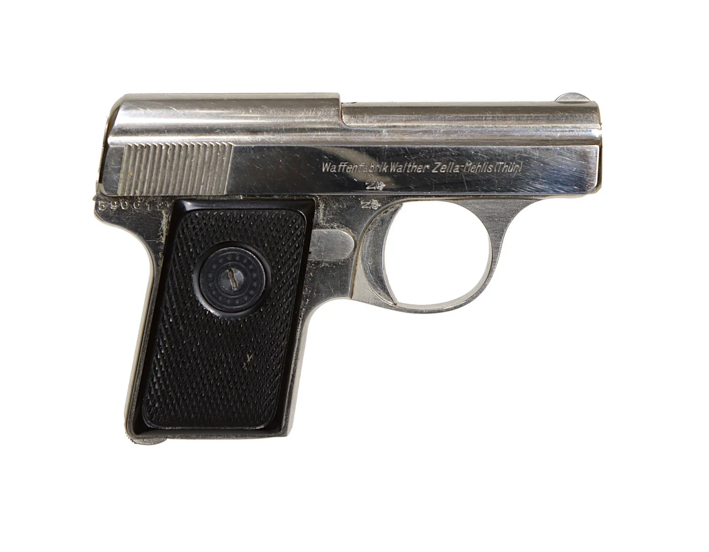62. PISTOL, Halvautomatisk, fabrikat Walther Zella Mehlis, modell 9, kaliber 6,35mm, tillv.nr 590612, se-nr begagnad. — Pistols — Walter Borg
