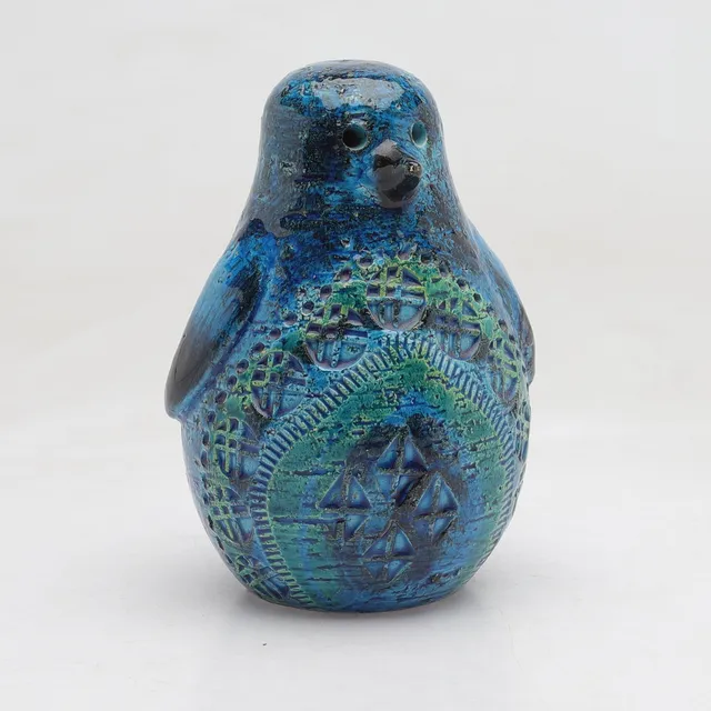 ALDO LONDI. Figurin, glaserad keramik, "Rimini blue", Pingvin, Bitossi, Italien.