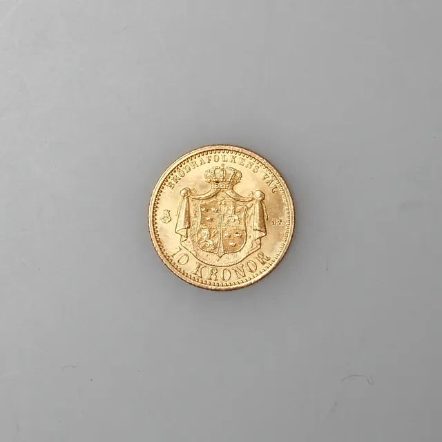 GULDMYNT, 10 Kronor, Oscar II, Sverige/Norge 1874.