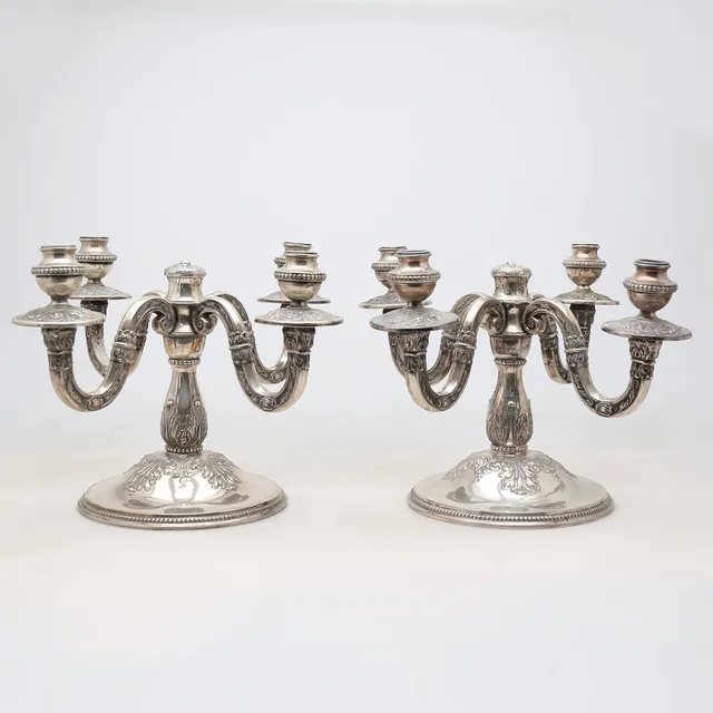Pair of large silver candelabra, mid 20th Century.