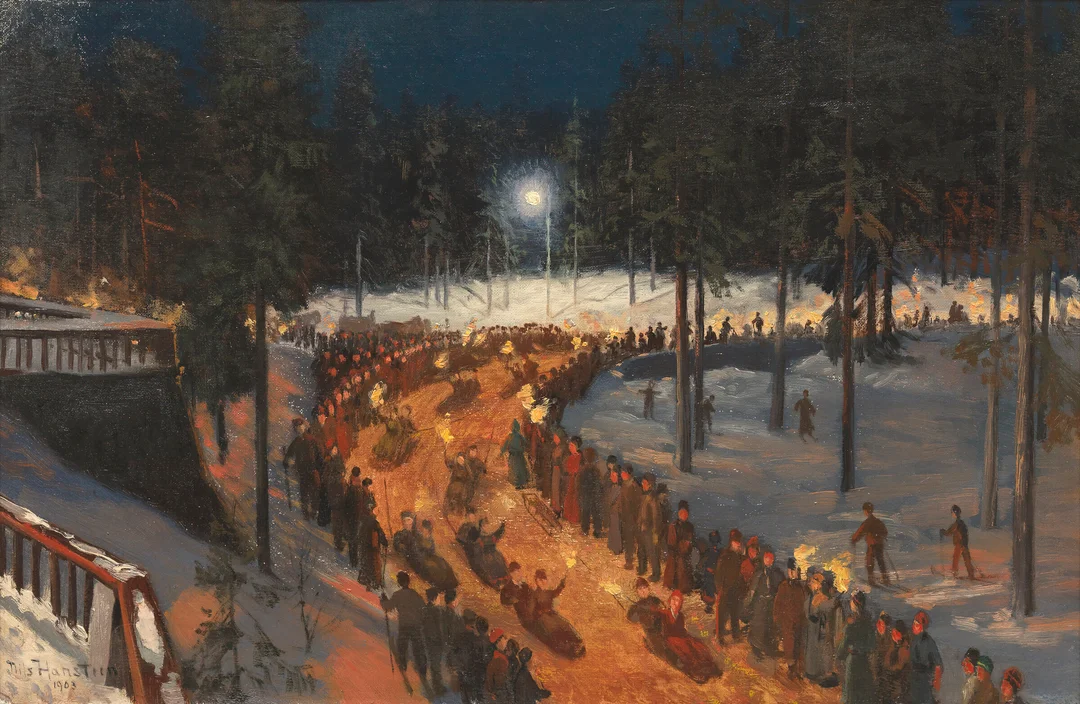 Hansteen, Nils — Akekonkurranse ved Holmenkollen Turisthotell, 1903 — Kunst/Maleri — Blomqvist