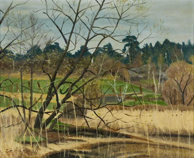HARUO SEZAKI (1907-1977). Vårlandskap, signerad Sézaki daterad 50, olja på duk.