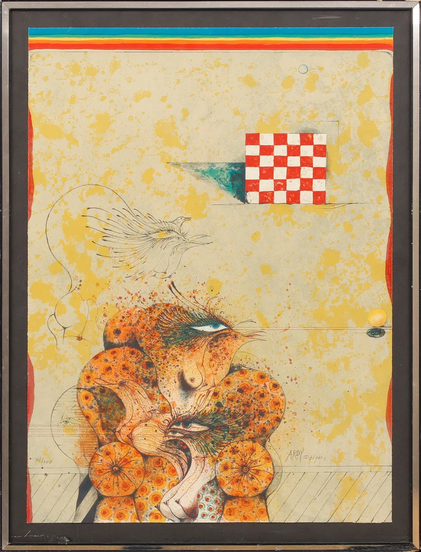 ARDY STRÜWER. Komposition, färglitografi, signerad och numrerad 78/100, Daterad -76 Paris. — Engravings & Prints — Göteborgs Auktionsverk