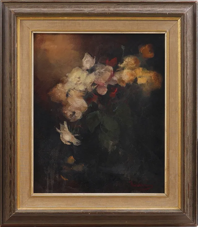 RUNE WAHLSTRÖM. Olja på pannå, blomsterstilleben, signerad.