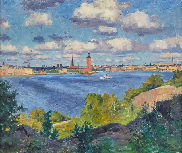 BERNHARD OSCARSSON. Riddarfjärden sett från Skinnarviksberget på Södermalm.