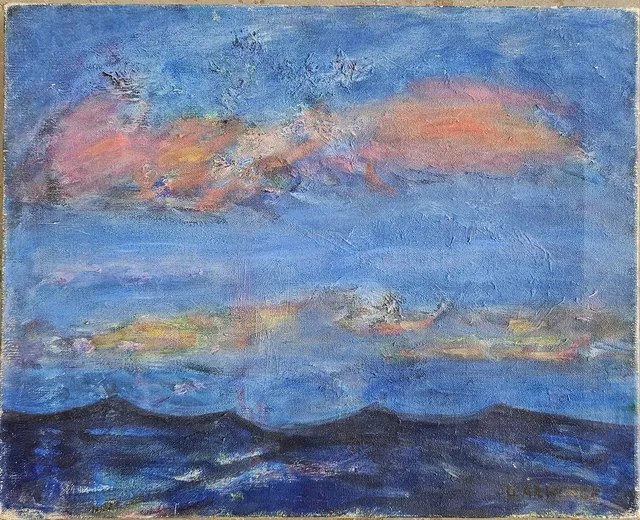 ULLA ARWINGE. "Hav och himmel". Olja på duk, signerad U. Arwinge.