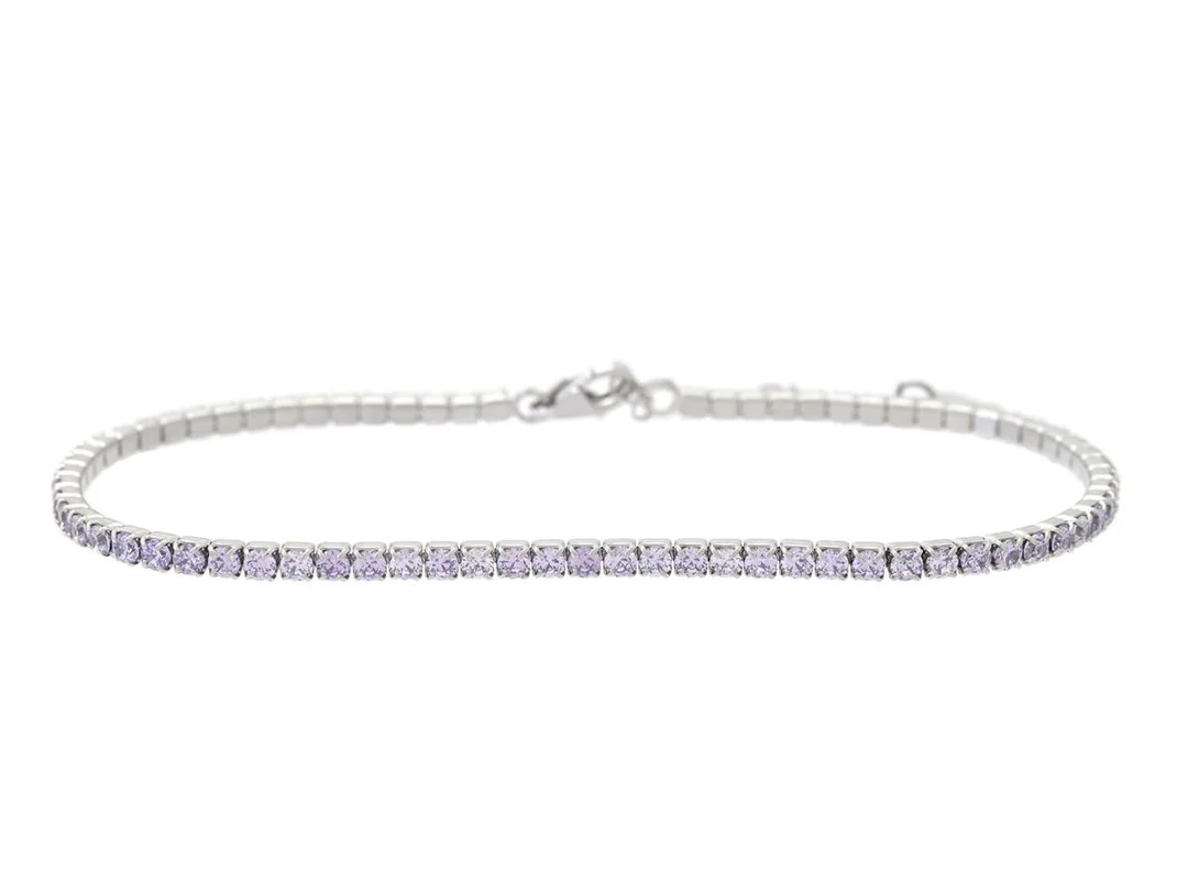 TENNISARMBAND, sterlingsilver, ljuslila cubic zirconia, längd 17-20 cm, vikt 3,7 g. — Smycken/Övriga — Kaplans