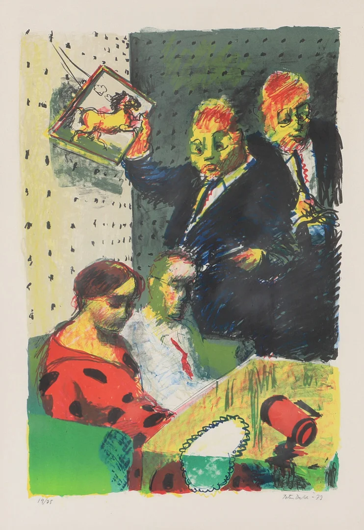 PETER DAHL. Restauranginteriör, färglitografi, signerad -73. — Engravings & Prints — Helsingborgs Auktionskammare