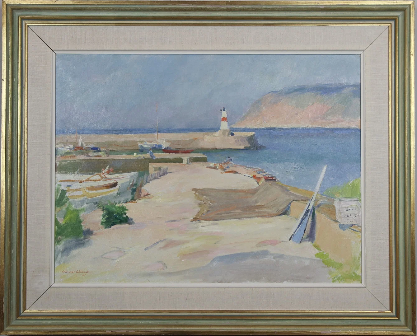 GUNNAR WALLENTIN. Olja på duk, Mölle hamn, vy mot Kullaberg, signerad. — Paintings — Höganäs Auktionsverk