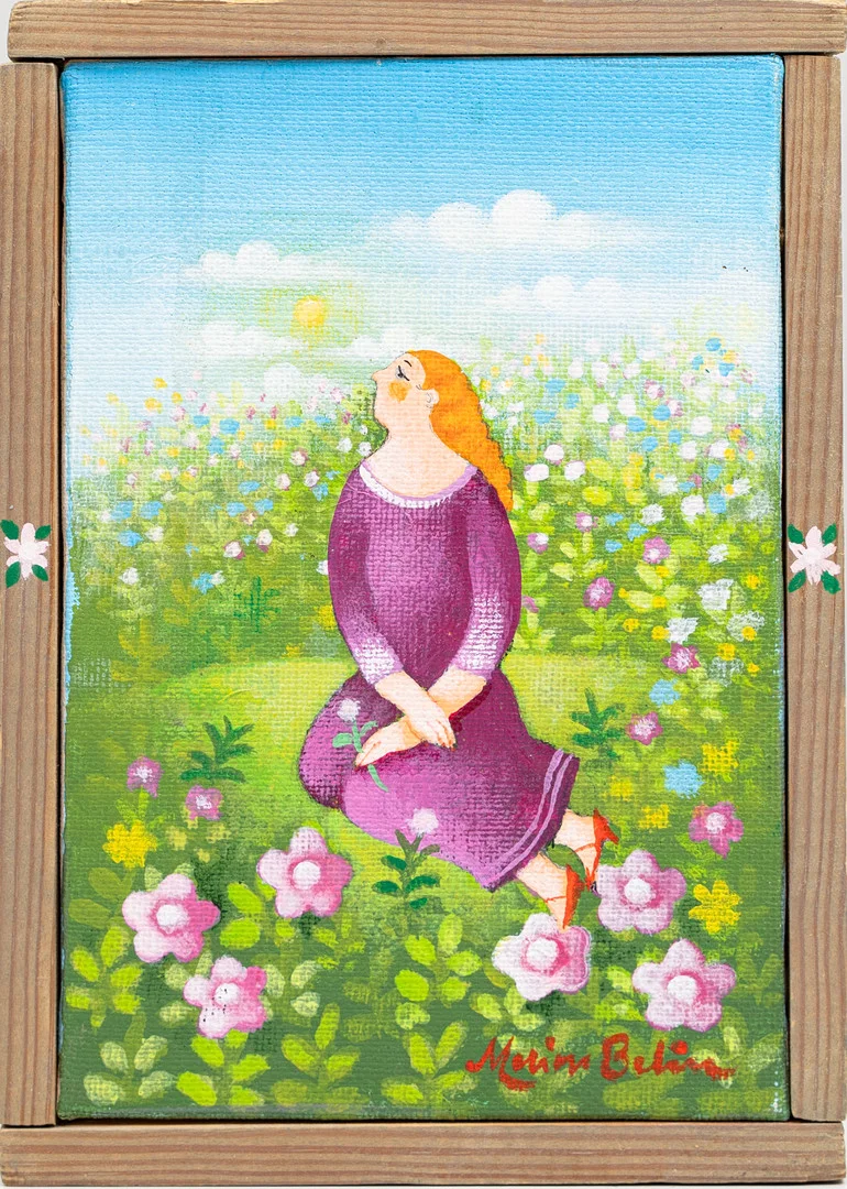 MARION BELIN. Komposition med flicka i grönska. olja på duk, signerad. — Paintings — Auktionshuset Kolonn