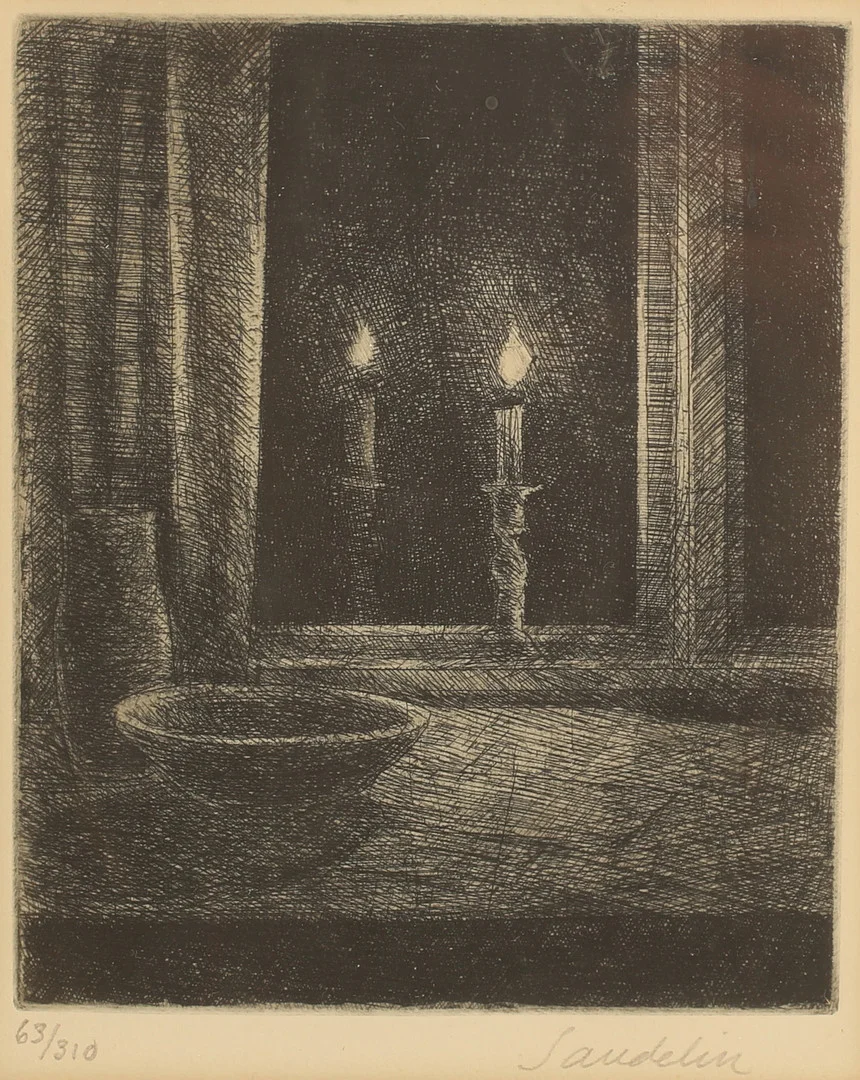 BÖRJE SANDELIN. Etsning, signerad och numrerad 63/310. — Paintings — RA Auktionsverket Norrköping
