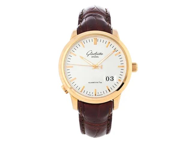 GLASHÜTTE, Original, Senator Panorama Date, Cal GUB 100-03, Verk nr. 00460, Serie nr. 0090, Ref nr. 100-03-11-01-04, herrur, 40,1 mm, 18K rosa guld, automatisk, safirglas, stort datum, glasbaksida, läderband, viklås i 18K rosa guld, cert, april 2007, träbox, ytterkartong.