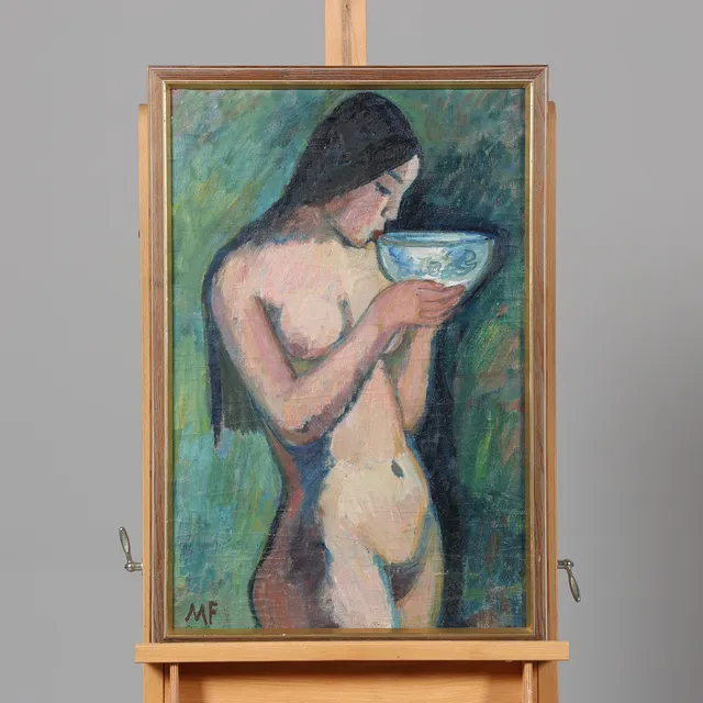 MOLLIE FAUSTMAN. OLJA PÅ DUK, signerad, nakenstudie.