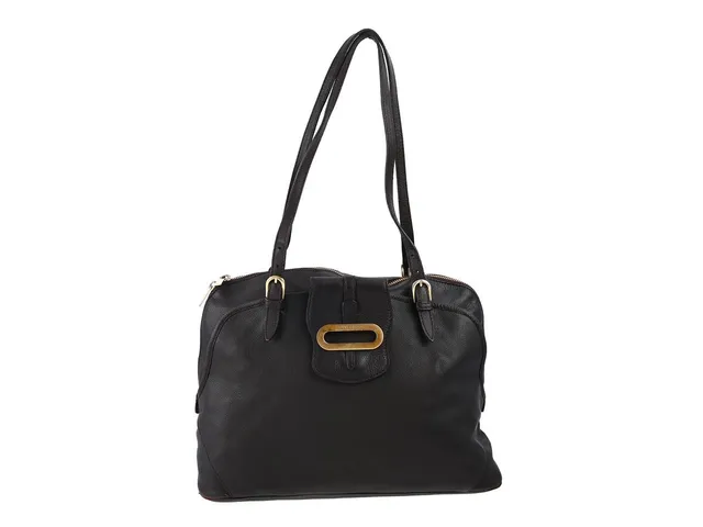 VÄSKA, JIMMY CHOO, mörkbrunt läder, mässingfärgade beslag, 42x27x15 cm, dustbag, fläckar på foder, bruksslitage.