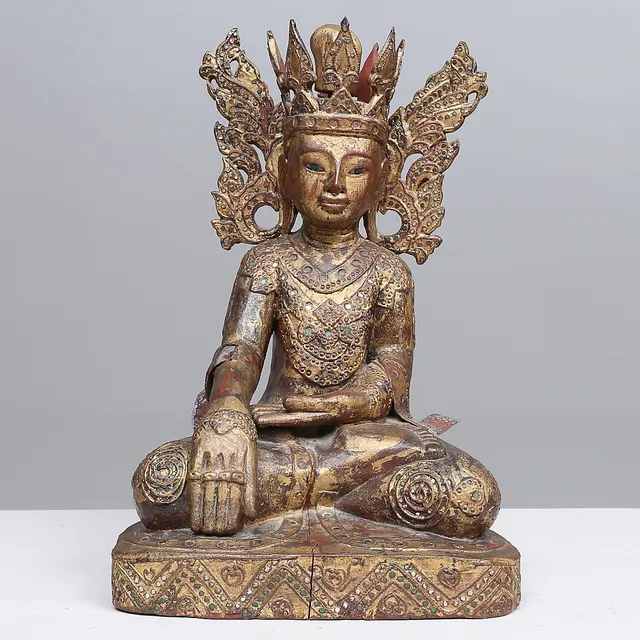 SKULPTUR, trä, sittande Buddah, 1900-tal.