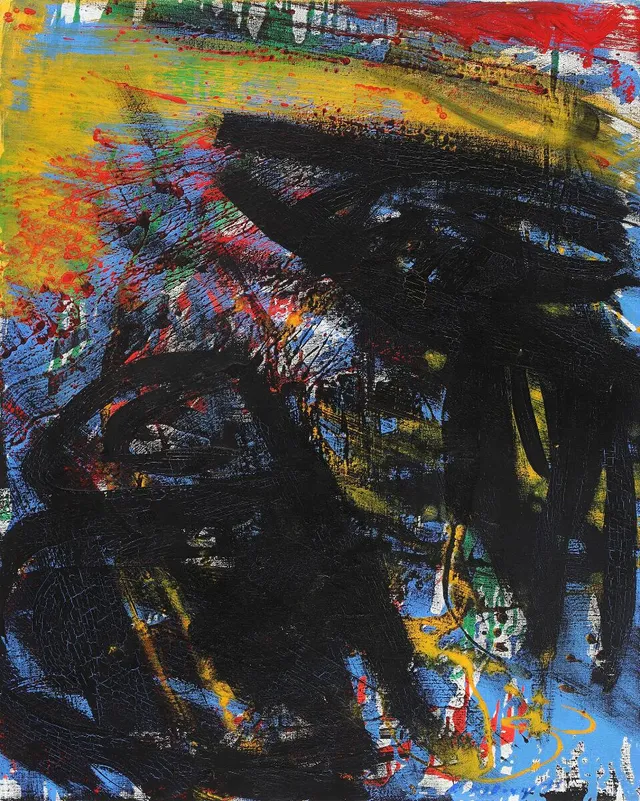 “Waldraud”, 1985. Signed Nyborg with title and dating on the reverse. Acrylic on canvas. 81×65 cm.