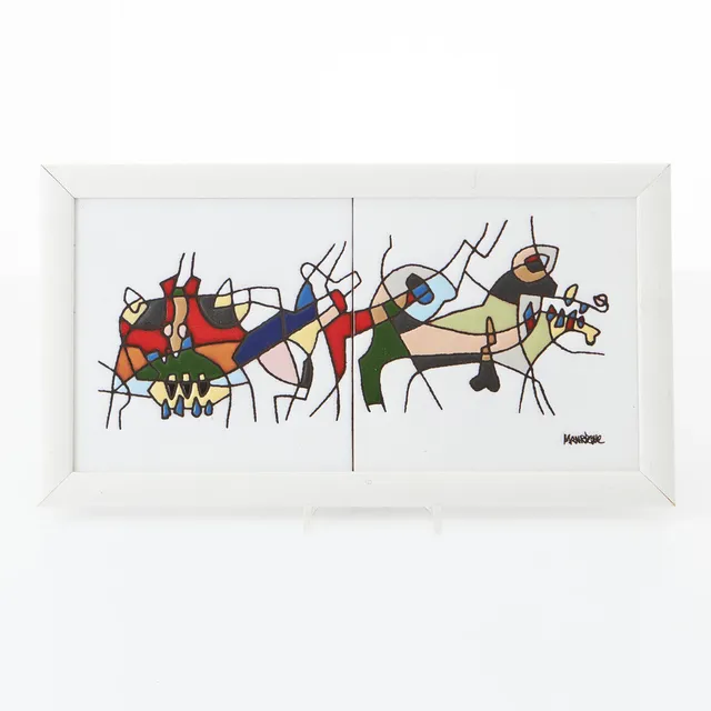 CÉSAR MANRIQUE (1919-1992). Kakelplatta, 2 delar, samramade, abstrakt motiv, signerad.