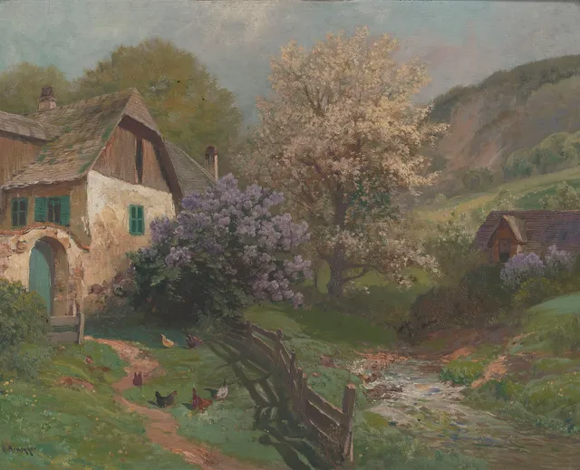 Arnegger, Alois — Gårdstun med høns