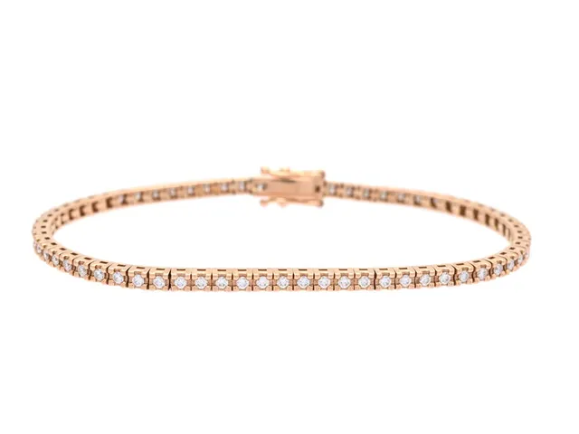 TENNISARMBAND, 18K roséguld, briljantslipade diamanter ca 0,88 ctv, ca TW-W/VS, längd 16 cm, vikt 8,5 g.