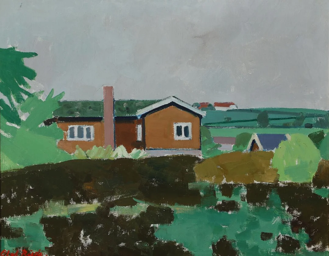 Houses, Bornholm. Signed Olaf Rude. Oil on canvas. 51×66 cm. — Modern Paintings/Classical modernism — Bruun Rasmussen