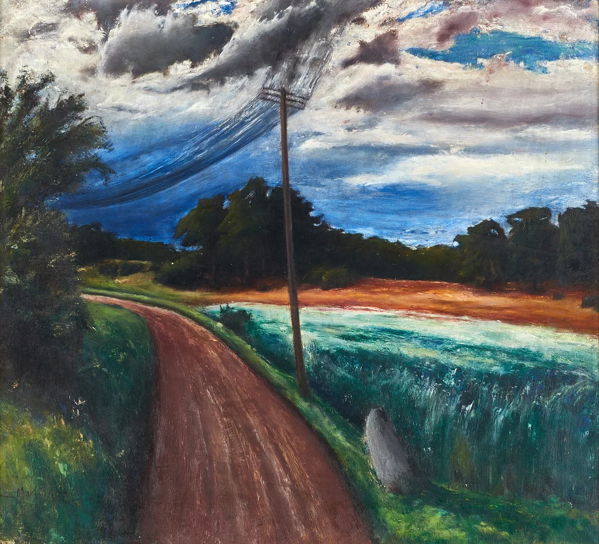 MARTIN ÅBERG (Sverige, född 1888 i Ljusnarsberg, död 1946 i Stockholm). Landsväg, signerad och daterad 1920, olja på duk. — Paintings — Crafoord Auktioner Stockholm
