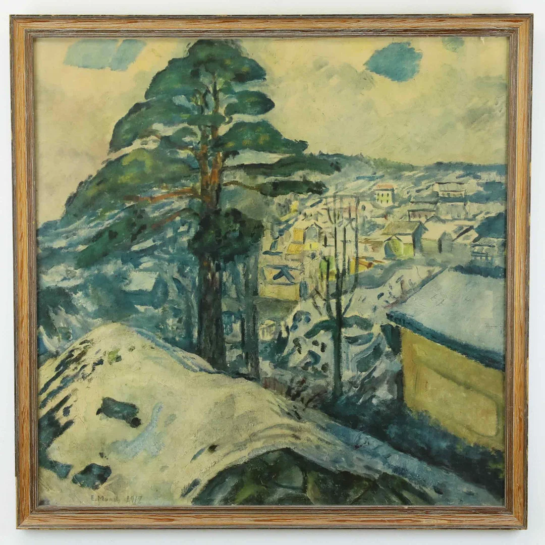 MUNCH EDVARD. EFTER. Vinter i Kragerø, tryck, signerad och daterad 12 i trycket. — Engravings & Prints — Hälsinglands Auktionsverk