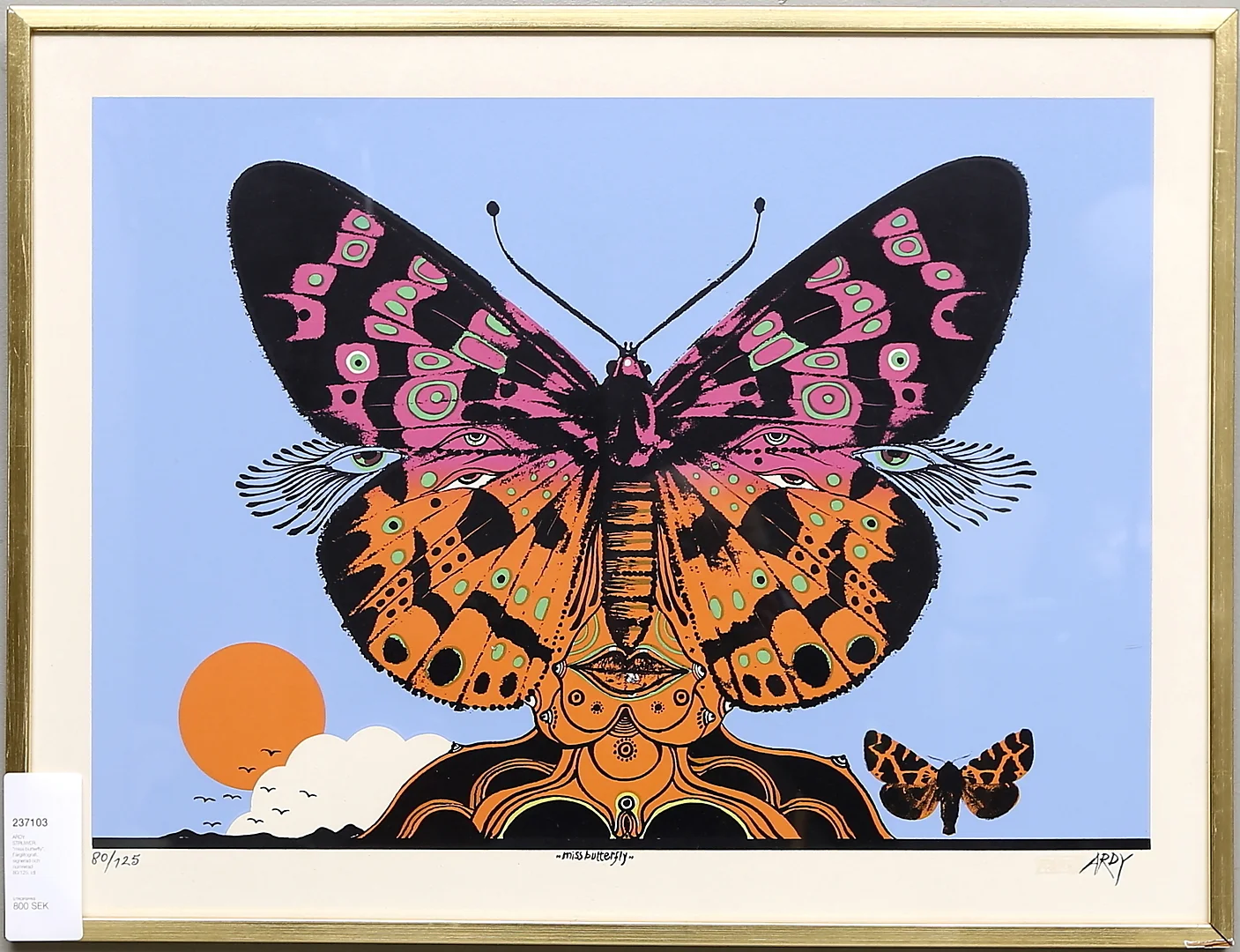 ARDY STRUWER. "miss butterfly". Färglitografi, signerad och numrerad 80/125. — Engravings & Prints — Gomér & Andersson Linköping