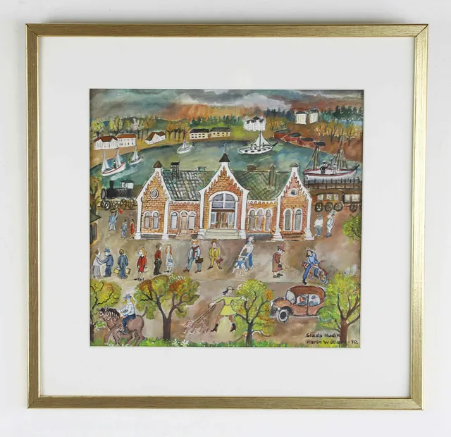 KARIN WOLLERT. Akvarell/Gouache, Glada Hudik, signerad och daterad 90.