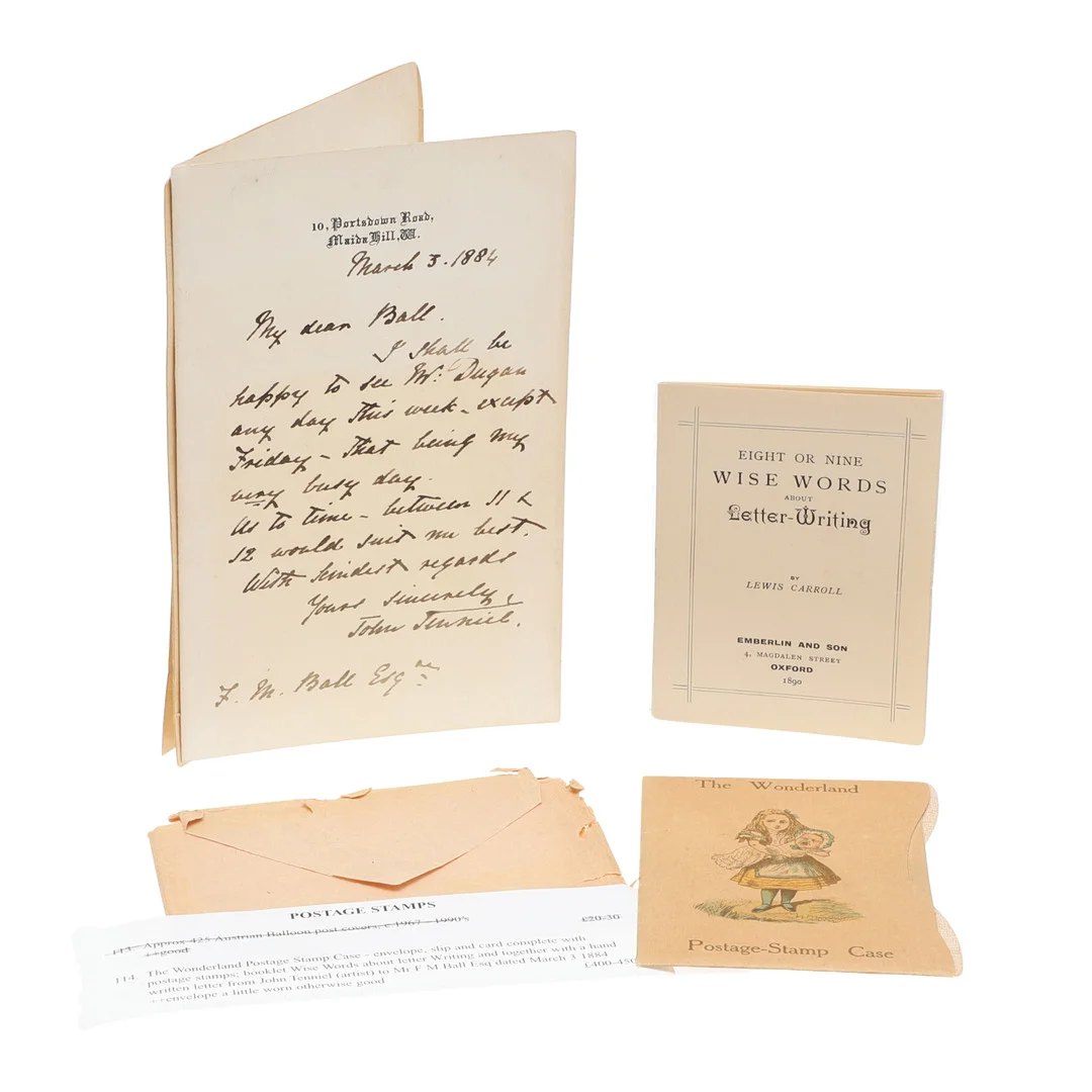LEWIS CARROLL. Wonderland Postage Stamp Case and Letter. — Books — Lawrences Auctioneers