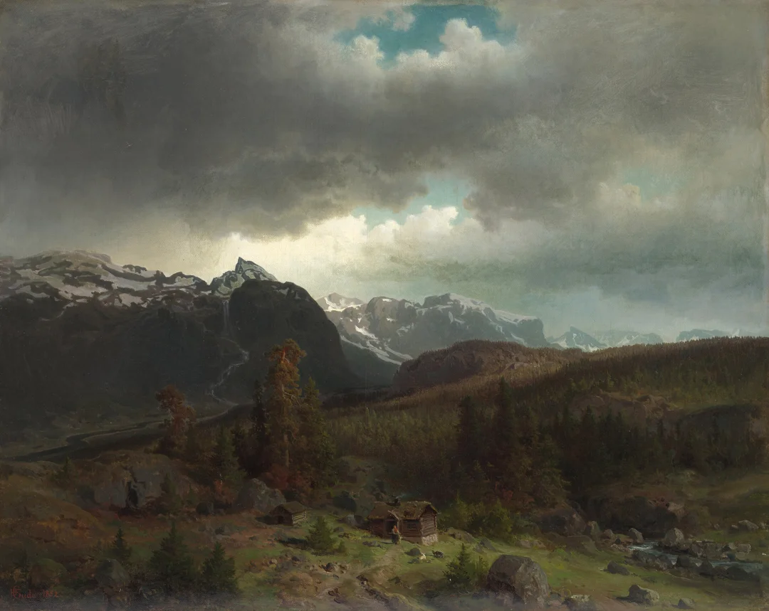 Gude, Hans Fredrik — "Veslehødn i Hemsedal" 1852 — Kunst/Maleri — Blomqvist