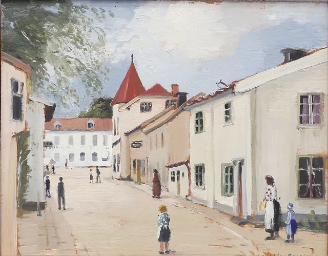 HILDING BOSSLER. Stadsmotiv, olja på pannå, signerad.