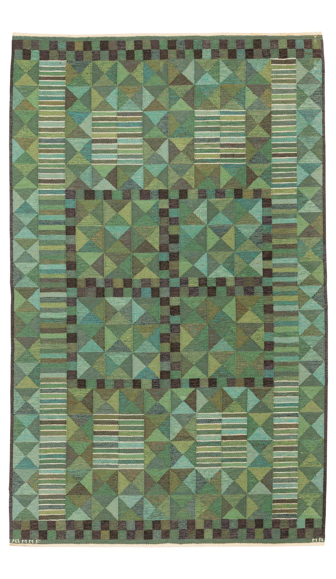 Marianne Richter, matta, "Rubirosa grön", gobelängteknik, ca 294 x 180 cm, signerad AB MMF MR. — Bukowskis