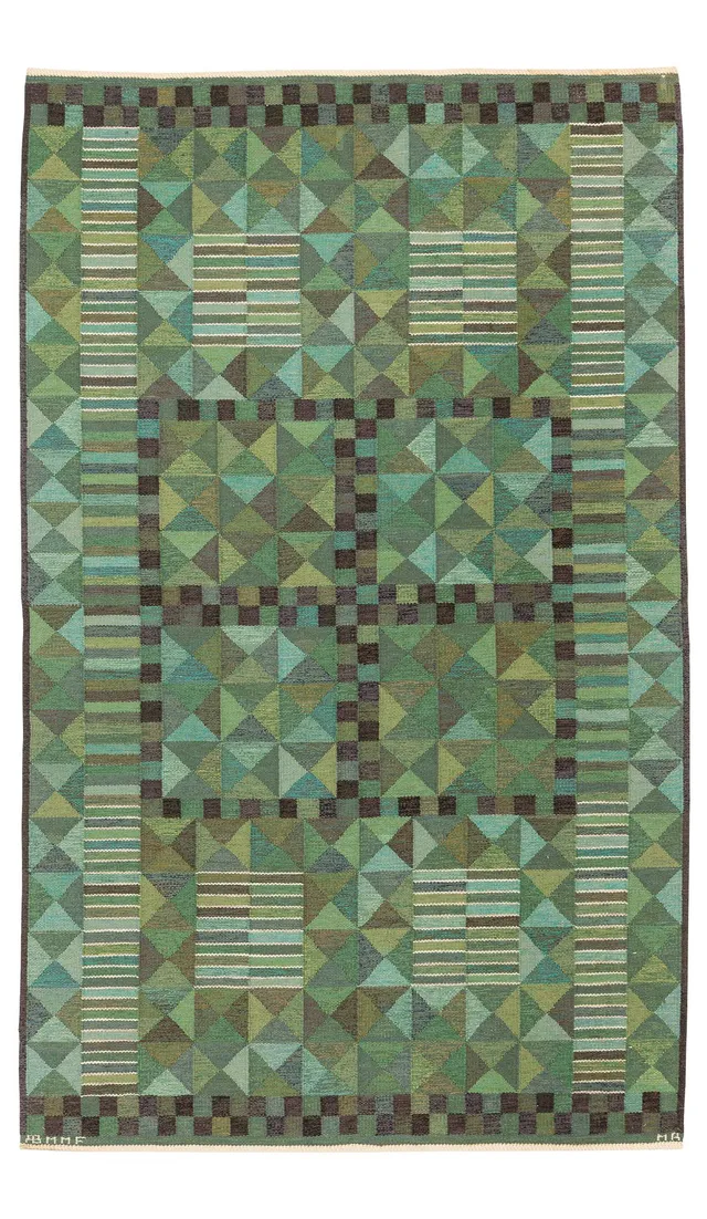 Marianne Richter, matta, "Rubirosa grön", gobelängteknik, ca 294 x 180 cm, signerad AB MMF MR.