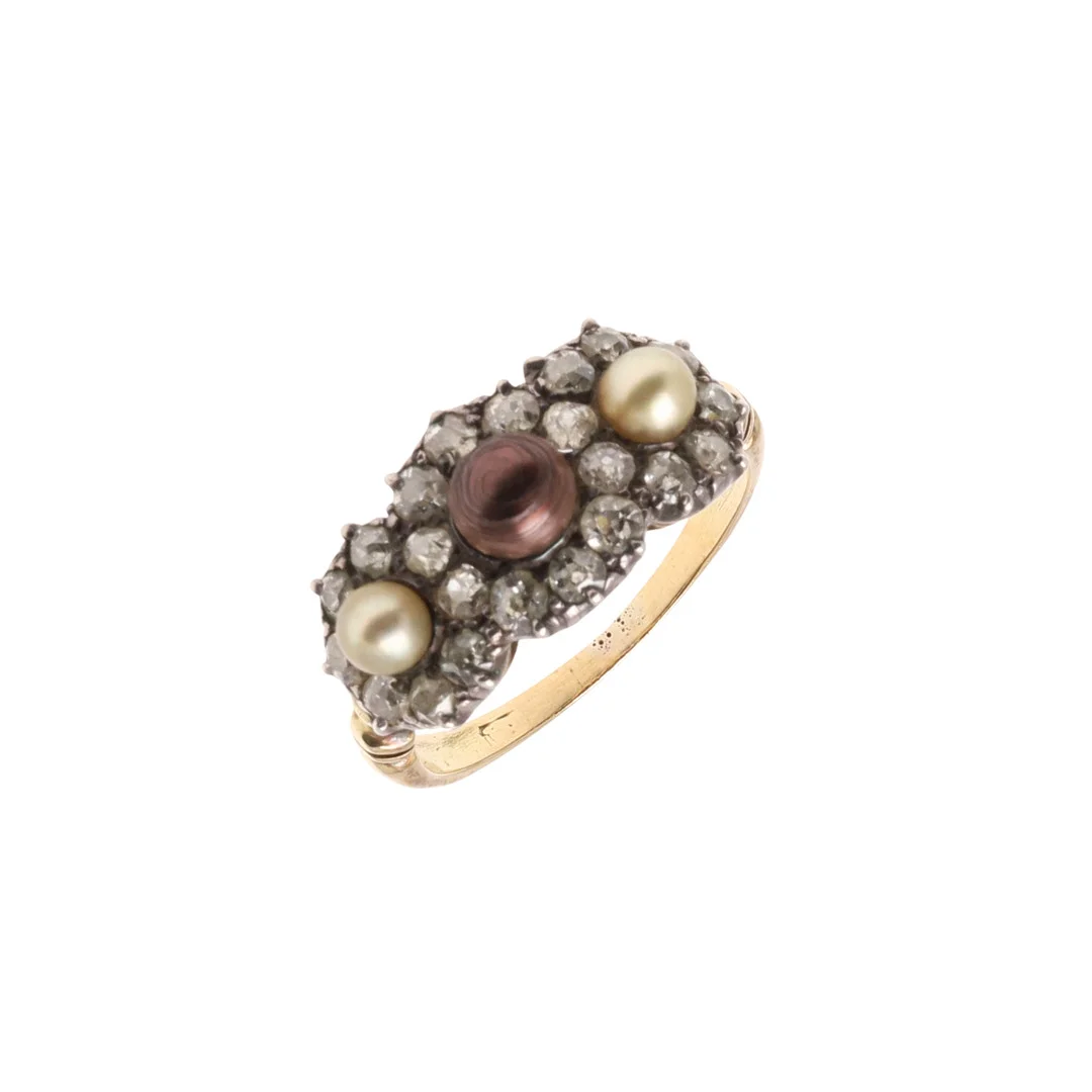 A VICTORIAN DIAMOND AND PEARL TRIPLE CLUSTER RING. — Rings — Lawrences Auctioneers