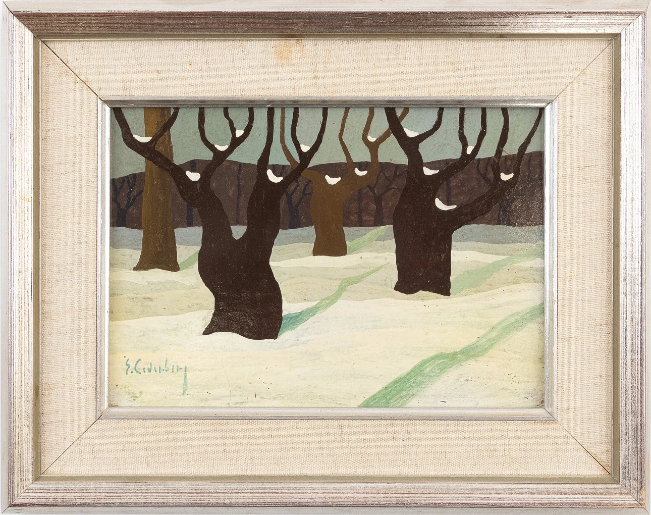 ERIC CEDERBERG. Vinterlandskap, tempera på pannå. — Paintings — Stockholms Auktionsverk Helsingborg