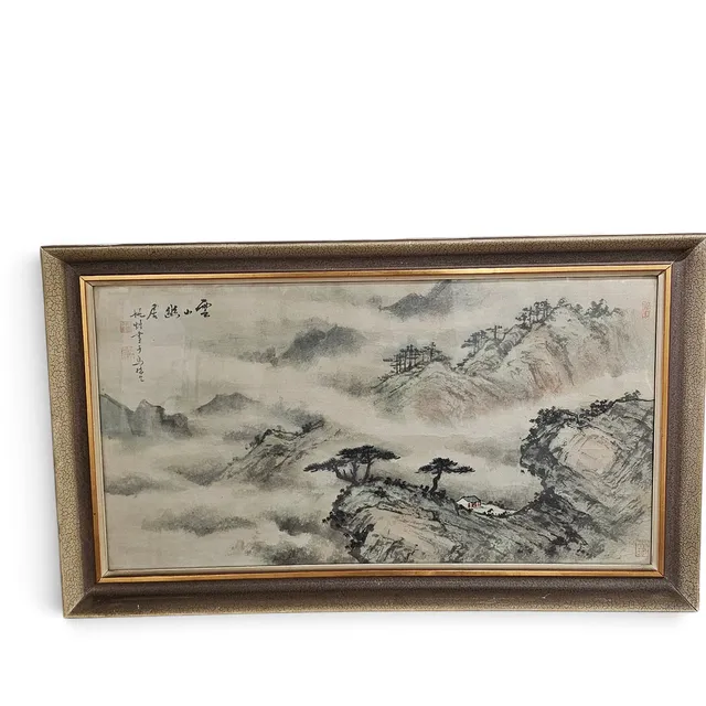 ESCUELA CHINA SIGLO XX. Paisaje, xilografía y pintura sobre papel.