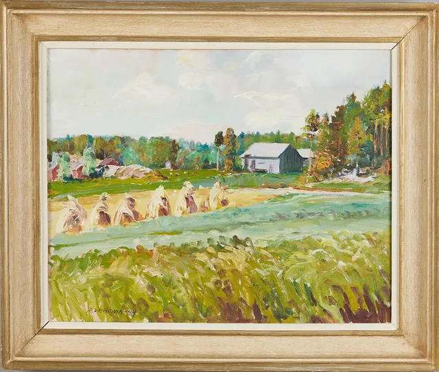 PENTTI VEROMA (Finland, 1903-1979). Höstackar, signerad och daterad P. VEROMA-44, olja på pannå.