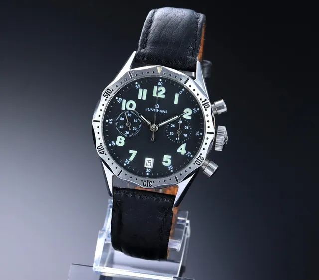 Junghans/Poljot 'Flieger Chronograph'. Herreur i stål med sort skive, ca. 1980-90'erne