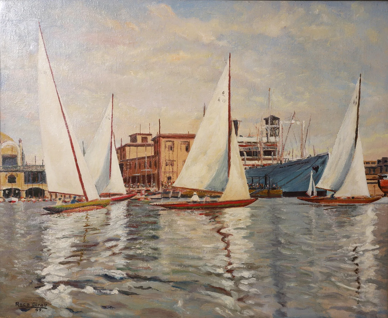 JOAN ROCA GIRALT. PUERTO, ÓLEO SOBRE LIENZO. FIRMADO ROCA GIRALT, 49. — Paintings — Barcelona Auctions