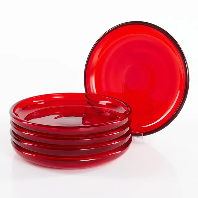 JOSEF FRANK. Assietter, 5 stycken, för Firma Svenskt Tenn, rött glas.