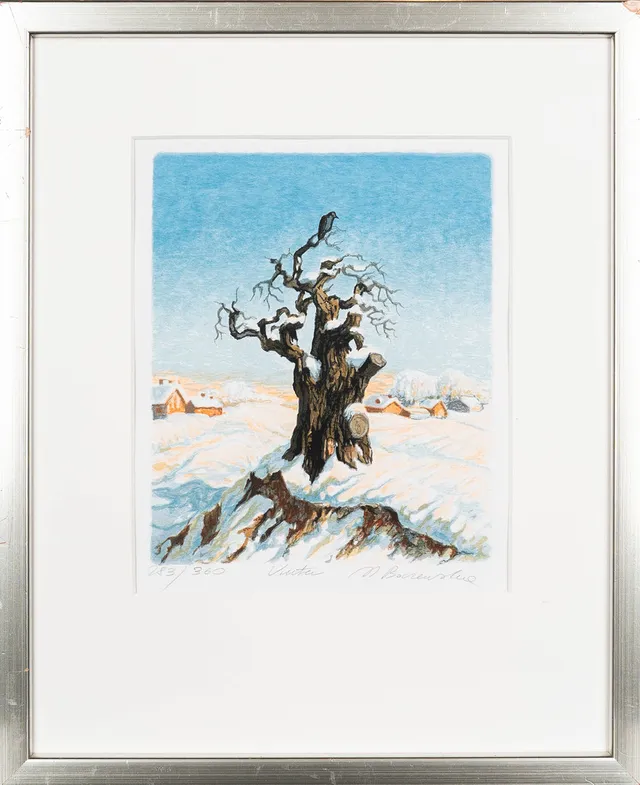 MARIA BOCZEWSKA. Färglitografi, "Vinter", Signerad och numrerad 283/360.